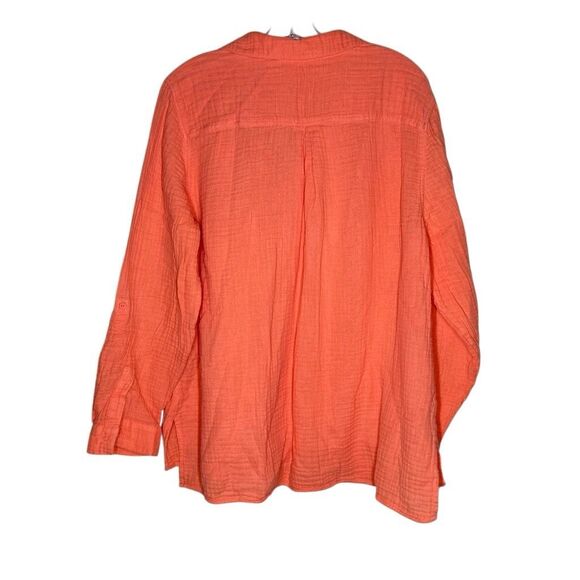 Chico's Orange Long Sleeve Button Up Shirt Roll Tab Sleeve 100% Cotton - Picture 4 of 11